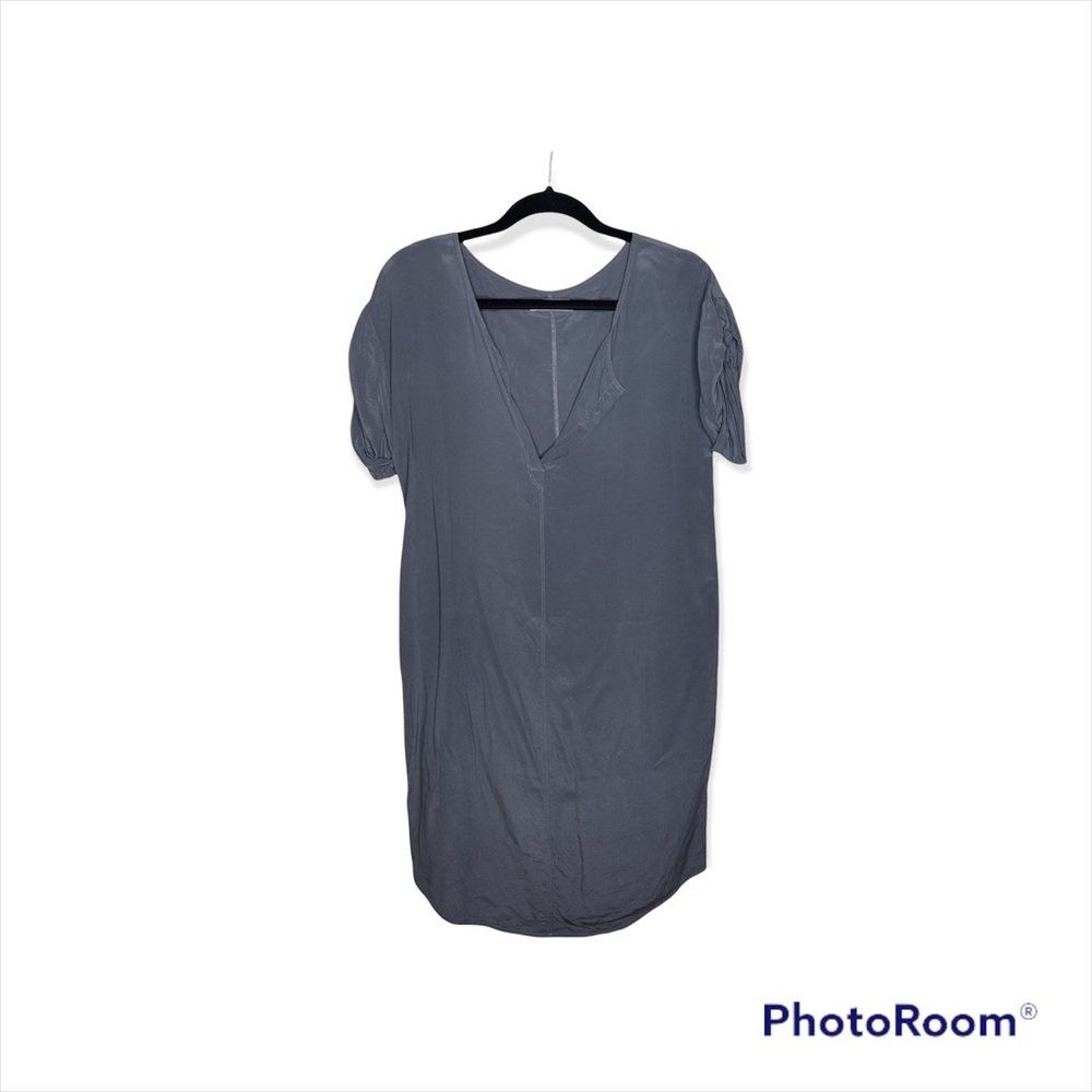 Humanoid 100% silk gray midi dress with cuffed sleeves